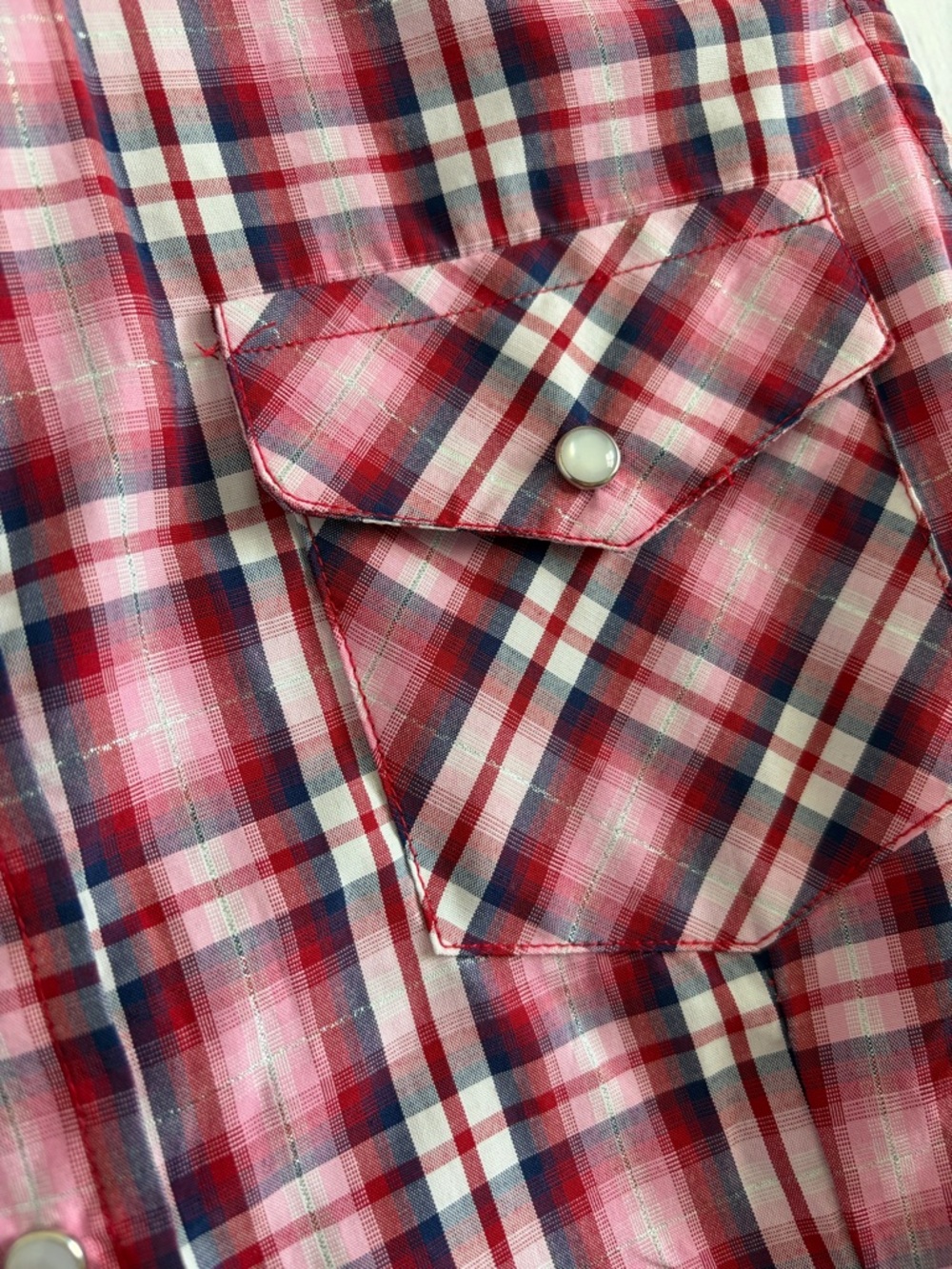 Cowgirl Legend Plaid Western Sleeveless Pearl Snap Shirt — Pink/Red/Navy - Picture 6 of 6